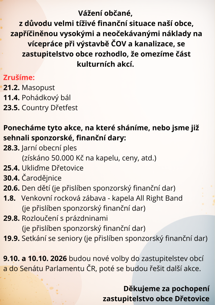 Zrušení akcí 2026